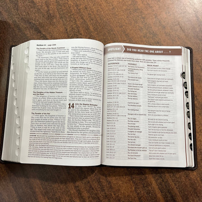 Personalized NIV Large Print Every Mans Devotional Bible Thumb Indexed - Brown TuTone - Custom Imprinted, name engraved mens bible