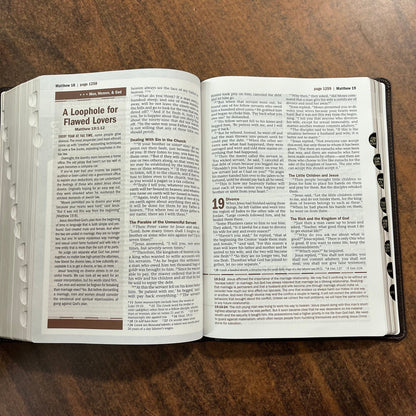 Personalized NIV Large Print Every Mans Devotional Bible Thumb Indexed - Brown TuTone - Custom Imprinted, name engraved mens bible