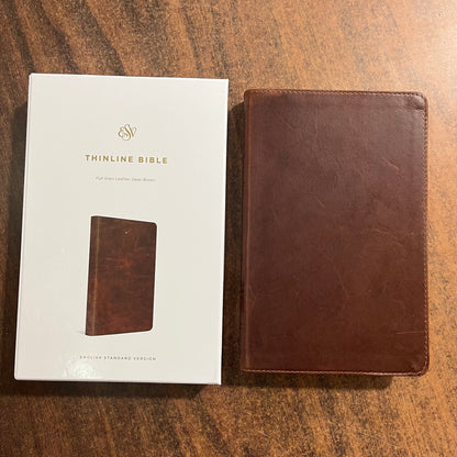 Personalized ESV Thinline Bible - Full Grain Genuine Leather Deep Brown, Custom Imprinted with name, ISBN 9781433593147