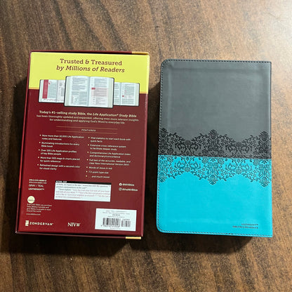 Personalized NIV Personal Size Life Application Study Bible - Gray / Teal Leathersoft  Custom Imprinted, ISBN 9780310453048