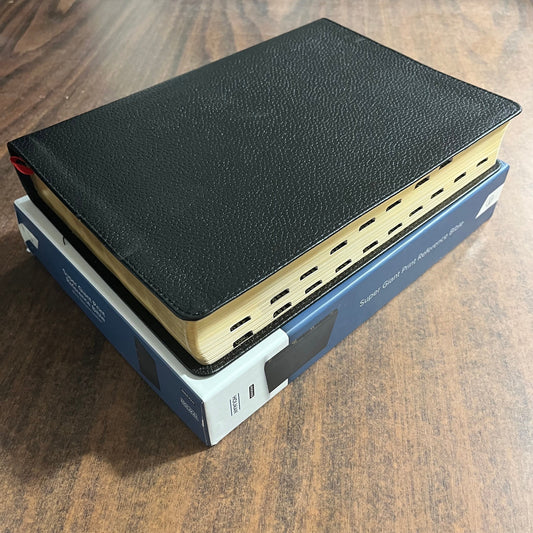 Personalized CSB Super Giant Print Reference Bible Thumb Indexed - Black Genuine Leather, Custom Imprinted with name 9781087782607