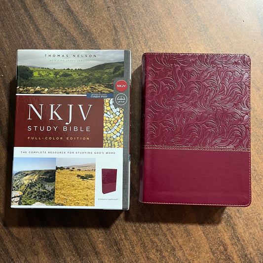 Personalized NKJV Study Bible - Cranberry LeatherSoft - Custom Imprinted with name