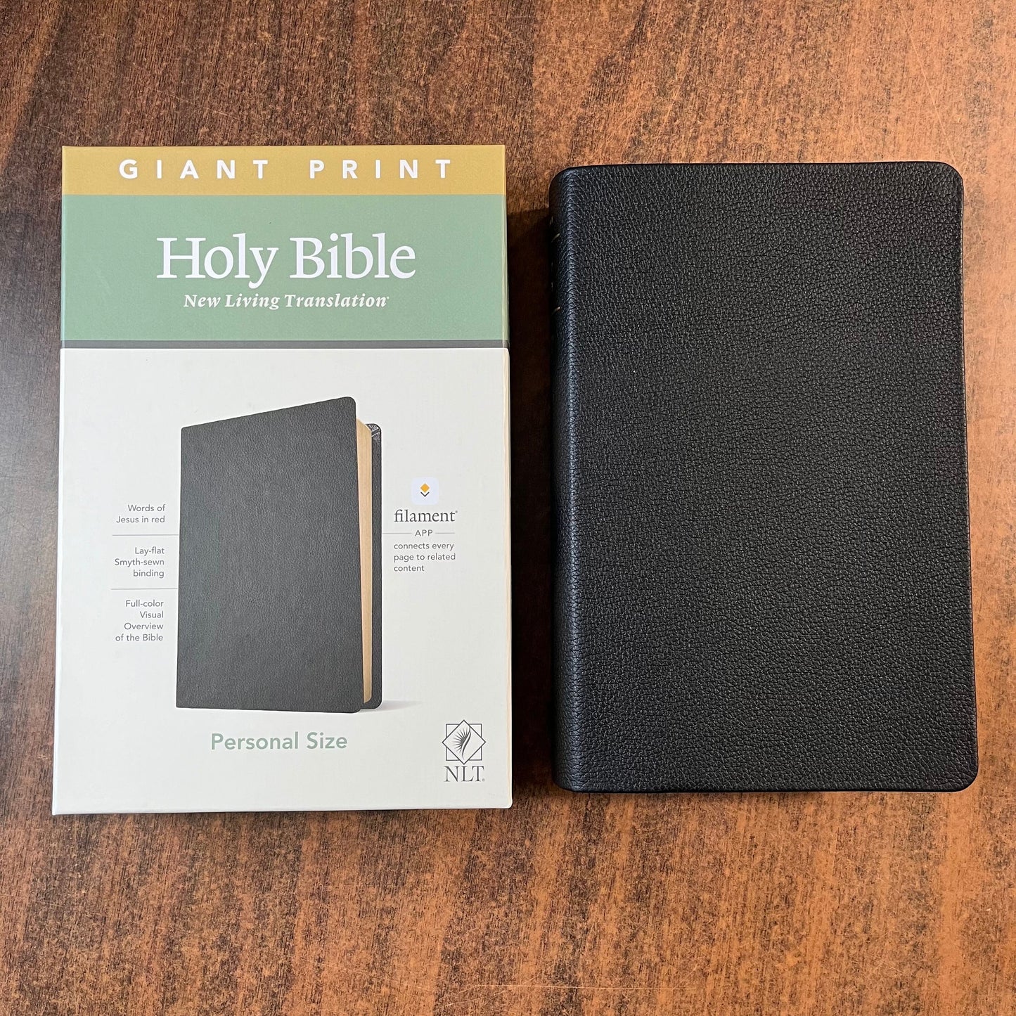 Personalized NLT Personal Size Giant Print Bible - Black Genuine Leather - Custom Imprinted with name engraved 9781496444981