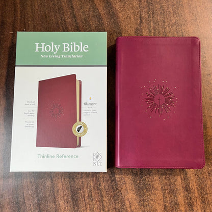 Personalized NLT Thinline Reference Bible Thumb Indexed -  Aurora Cranberry LeatherLike - Custom Imprinted with name 9781496445216