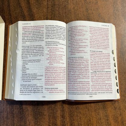 Personalized Spanish Bible Thumb Indexed - NTV Biblia Letra Super Gigante - Giant Print Bible - Light Brown LeatherLike -  Custom Imprinted 9781496450258