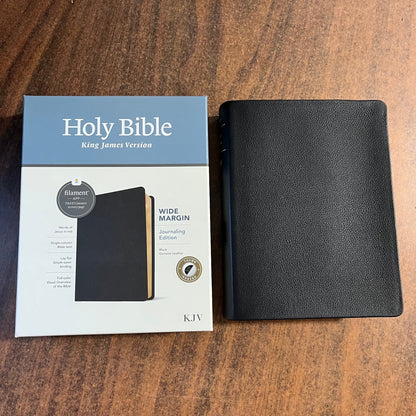 Personalized KJV Wide Margin Bible Thumb Indexed Journaling Edition - Black Genuine Leather - Custom Imprinted with name, Single Column