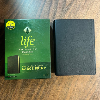 Personalized NLT Large Print Life Application Study Bible - Black Genuine Leather - Custom Imprinted with Name 9781496446862