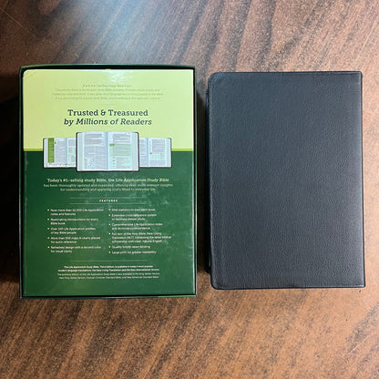 Personalized NLT Large Print Life Application Study Bible - Black Genuine Leather - Custom Imprinted with Name 9781496446862