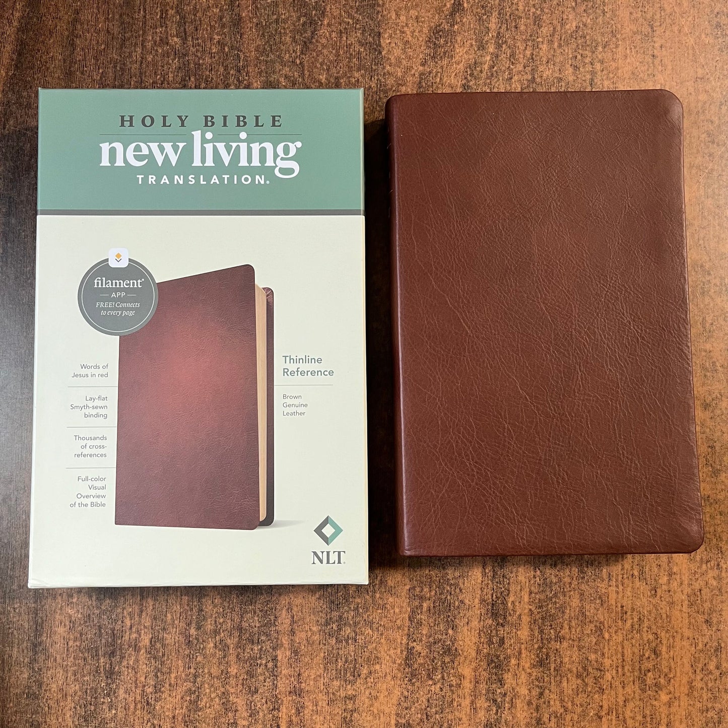 Personalized NLT Thinline Reference Bible - Brown Genuine Leather - Custom Imprinted with name 9781496474117