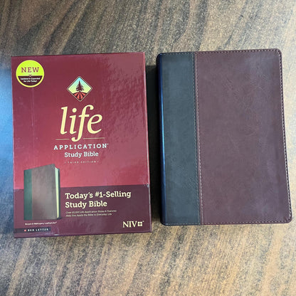Personalized NIV Life Application Study Bible - Brown / Tan LeatherLike - Custom Imprinted with a name 9781496439475