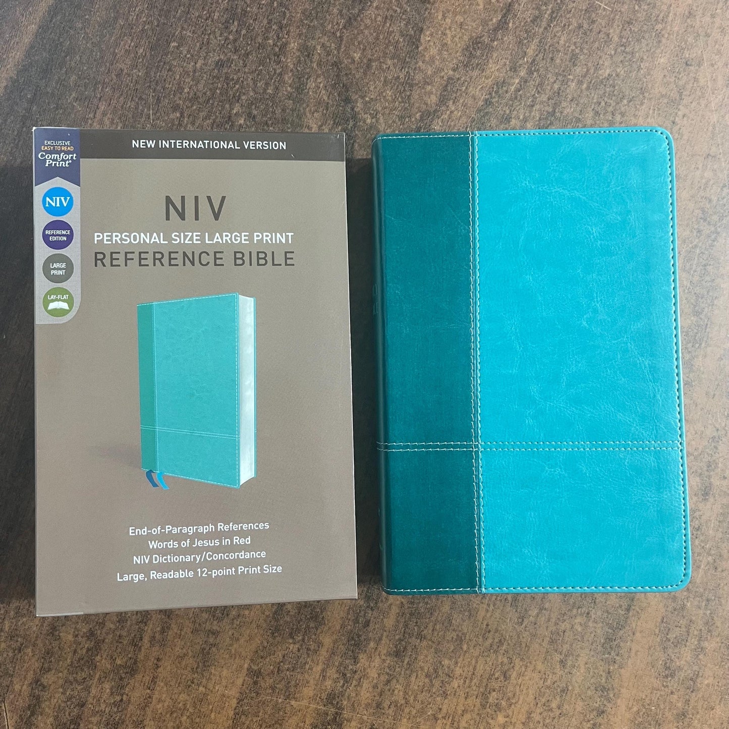 Personalized NIV Large Print Personal Size Bible - Turquoise LeatherSoft - Custom Imprinted with name 9780310449744