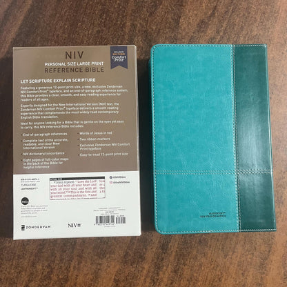 Personalized NIV Large Print Personal Size Bible - Turquoise LeatherSoft - Custom Imprinted with name 9780310449744