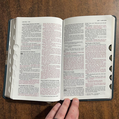 Personalized NIV Thinline Bible Thumb Indexed - Teal LeatherSoft, Custom Imprinted with a name, ISBN 9780310462101