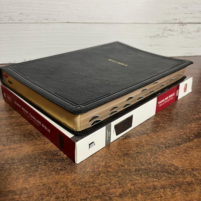 Personalized NKJV Giant Print Thinline Bible Thumb Indexed - Black Leathersoft - Custom Imprinted with a name isbn 9780785231721