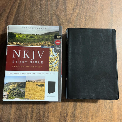 Personalized NKJV Study Bible Thumb Indexed - Black LeatherSoft - Custom Imprinted with name, 9780785220657