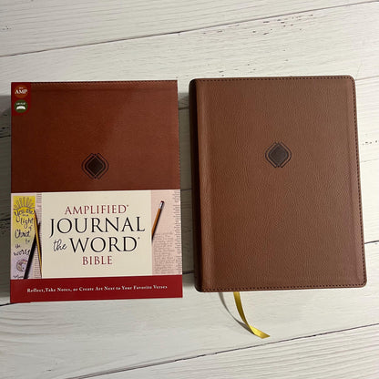 Personalized Amplified Journal the Word Bible - Brown LeatherSoft - Custom Imprinted with a name, 2 column text, 9780310463627