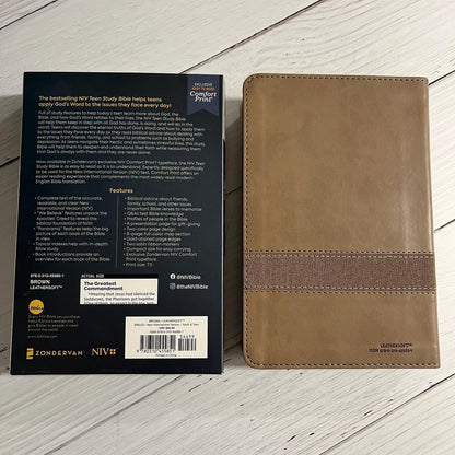 Personalized NIV Teen Study Compact Bible - Brown LeatherSoft - Custom Imprinted, name printed, 9780310455851