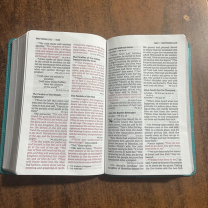 Personalized NIV Large Print Personal Size Bible - Turquoise LeatherSoft - Custom Imprinted with name 9780310449744