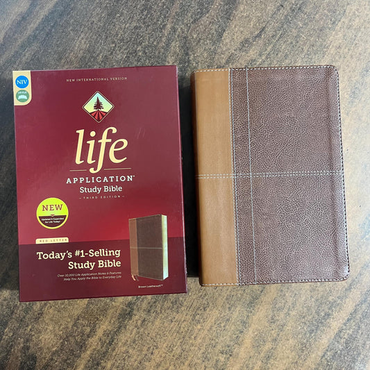 Personalized NIV Life Application Study Bible - Brown LeatherSoft - Custom Imprinted with a name, ISBN 9780310452829