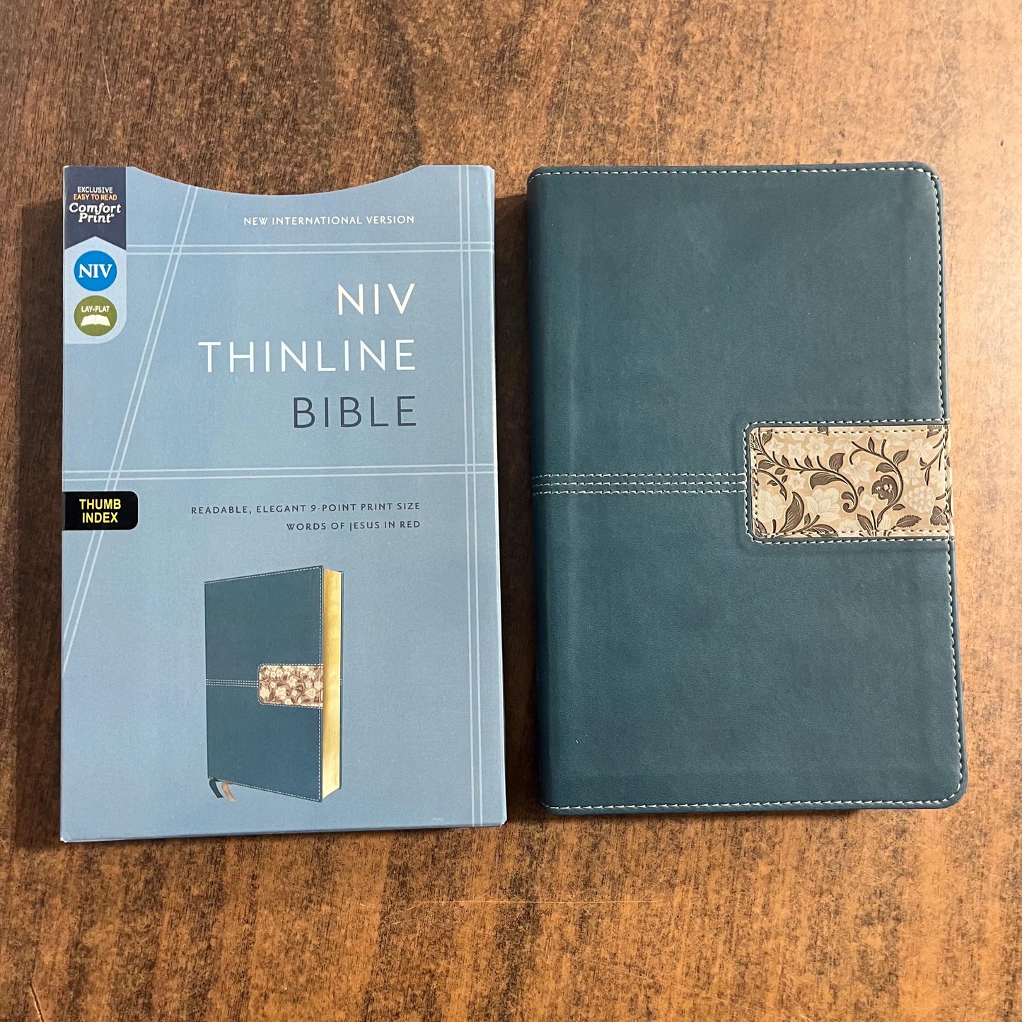 Personalized NIV Thinline Bible Thumb Indexed - Teal LeatherSoft, Custom Imprinted with a name, ISBN 9780310462101