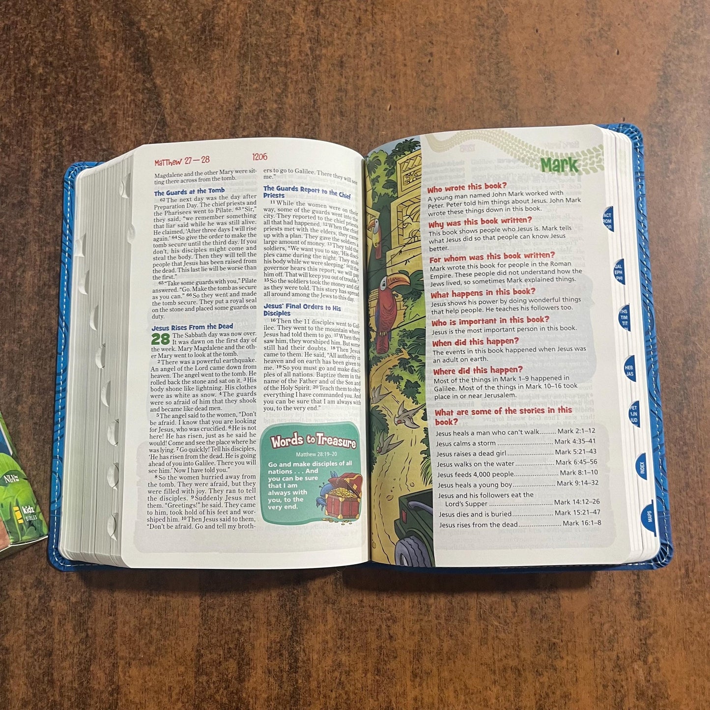 Personalized NIRV Adventure Bible Thumb Indexed with book tabs - Blue LeatherSoft, Custom Imprinted with name Kids Study Bible 9780310461876