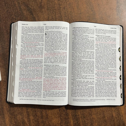 Personalized NKJV Giant Print Thinline Bible Thumb Indexed - Black Leathersoft - Custom Imprinted with a name isbn 9780785231721