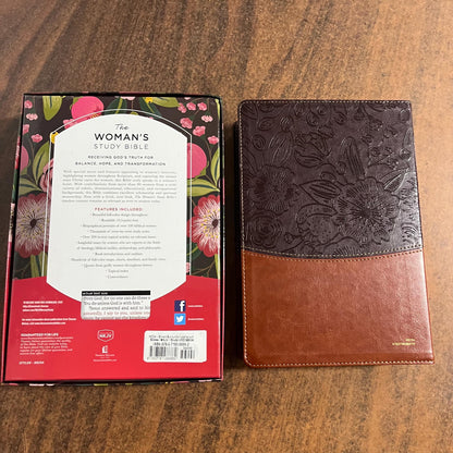 Personalized NKJV Womans Study Bible Large Print Thumb Indexed - Brown LeatherSoft - Custom Imprinted with a name, 9780718086862