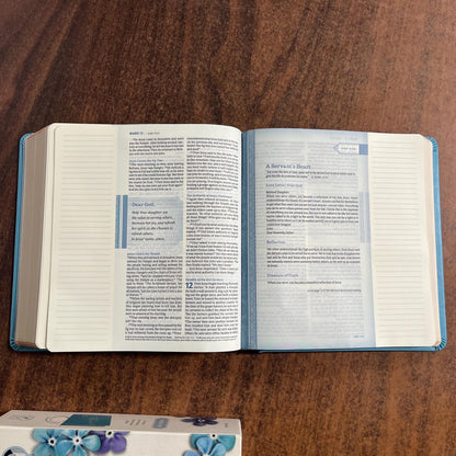 Personalized NLT Thrive Journaling Devotional Bible - Teal Blue LeatherLike Hardcover - Custom Imprinted, room for journaling, 9781496448248