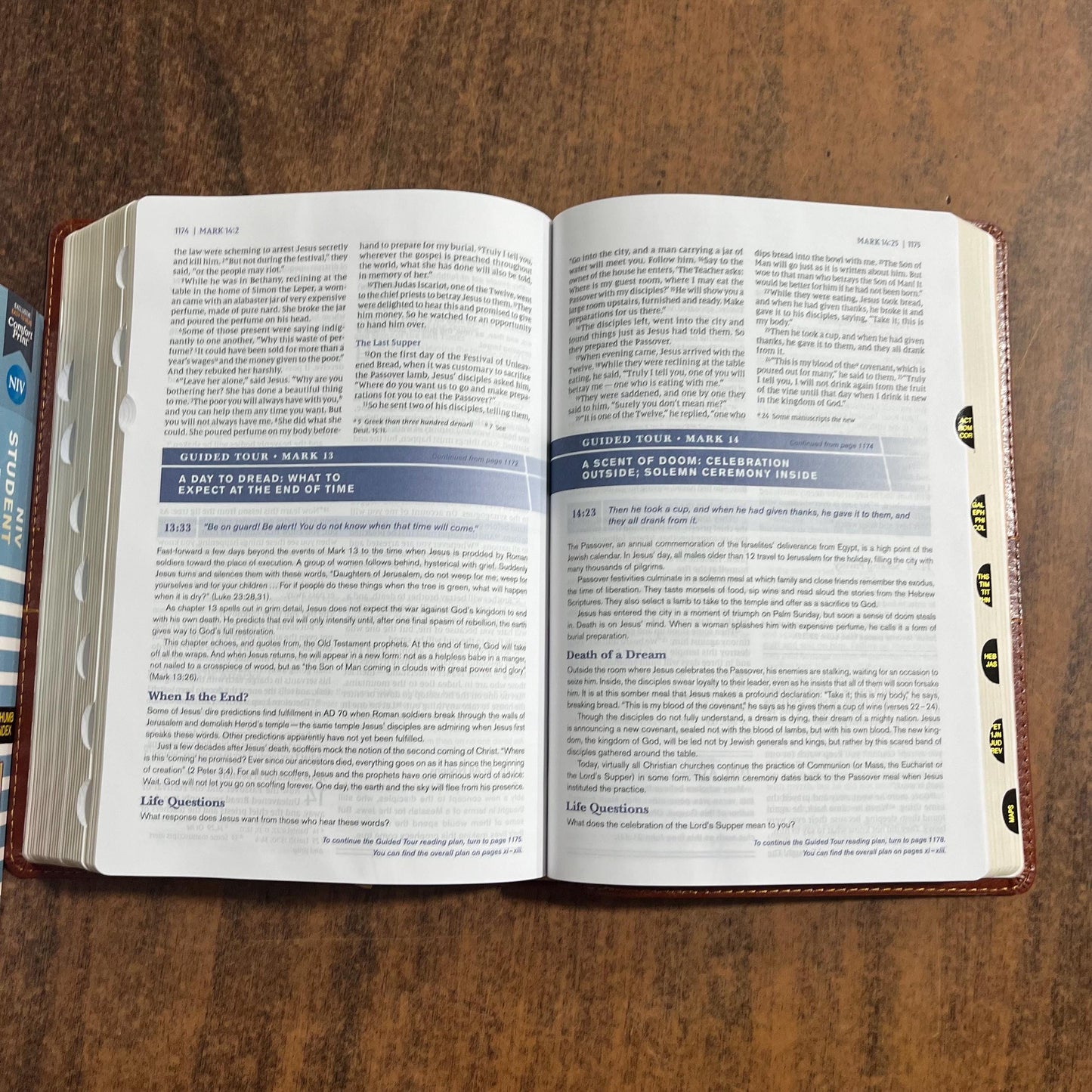 Personalized NIV Student Study Bible Thumb Indexed - Brown LeatherSoft - Custom Imprinted with a name, 9780310461654