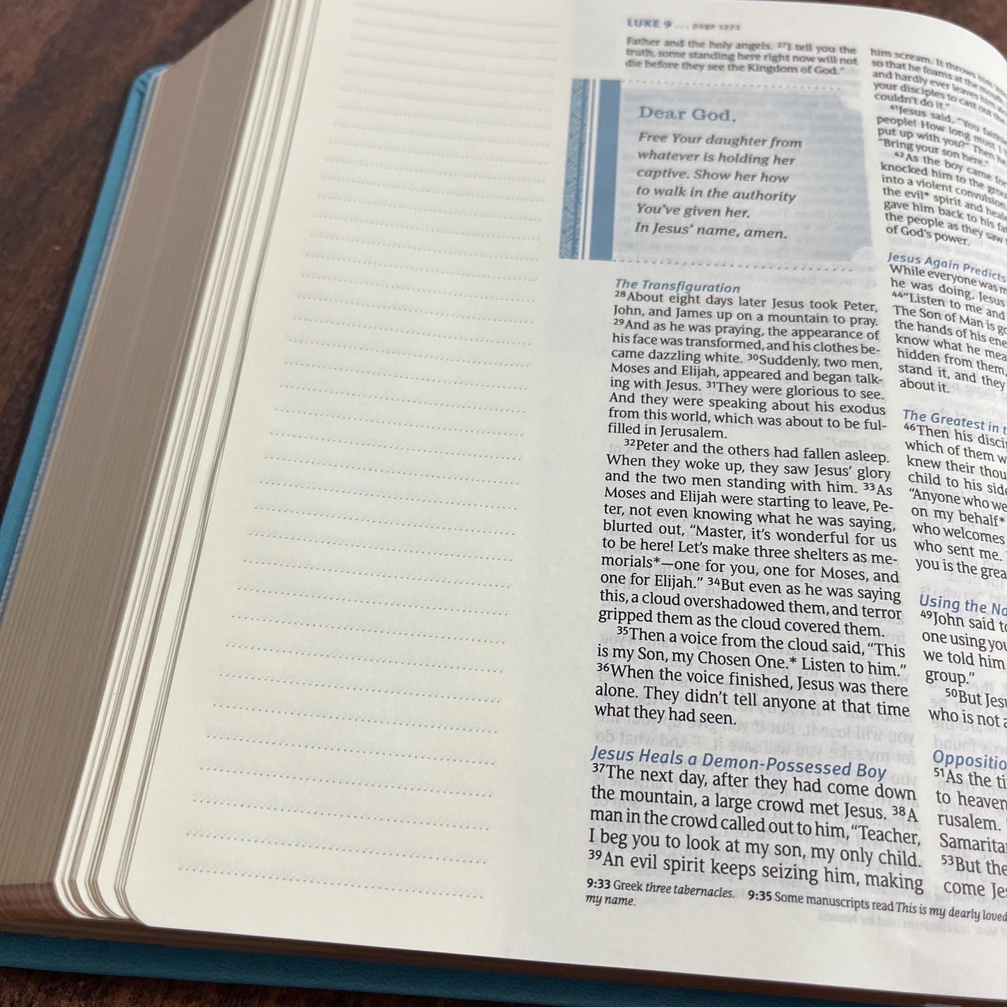 Personalized NLT Thrive Journaling Devotional Bible - Teal Blue LeatherLike Hardcover - Custom Imprinted, room for journaling, 9781496448248